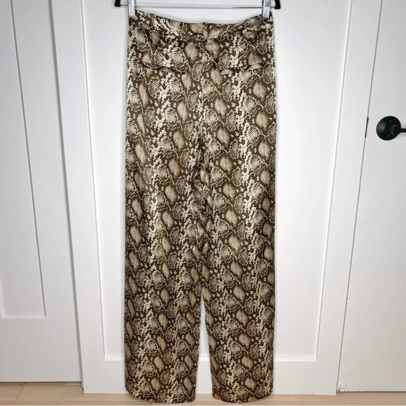 Nili Lotan Adalene Silk Dark Brown Snake Print Wide Leg Pants Size 10 - Picture 6 of 7